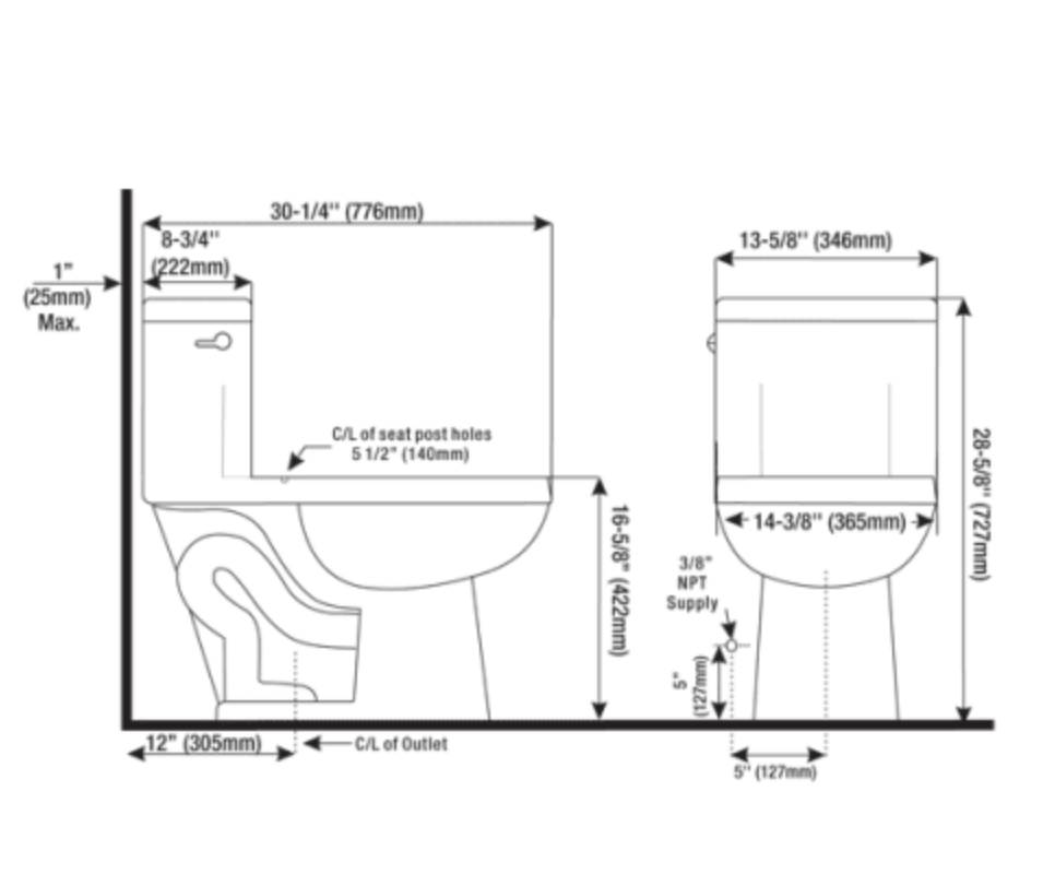 Miseno Mia One-Piece High Efficiency Toilet with Elongated Chair Height Bowl - Includes Soft Close Seat and Wax Ring Kit