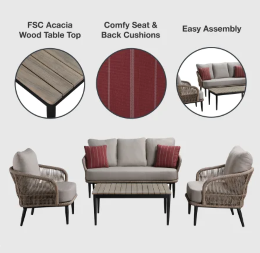 Ove Decors Jefferson 4 Piece Steel Framed Outdoor Conversation Set