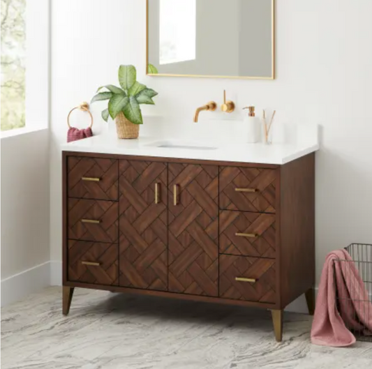 Signature Hardware Patzi 48" Free Standing Single Basin Vanity Set with Cabinet and Vanity Top - 3 Faucet Centers
