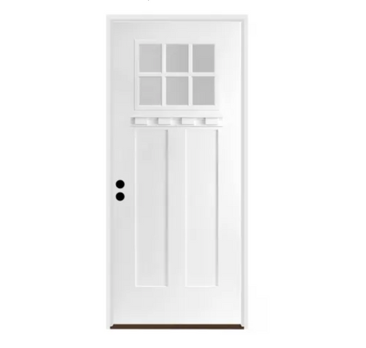 36" W x 80" H Clear 6-Lite 2-Panel Contemporary Right-Hand Inswing Exterior Prehung Entry Door with Black Hinges, 6-9/16" Door Jamb, and Bronze Sill