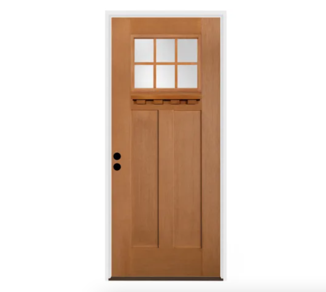 36" W x 80" H Clear 6-Lite 2-Panel Contemporary Right-Hand Inswing Exterior Prehung Entry Door with Black Hinges, 6-9/16" Door Jamb, and Bronze Sill