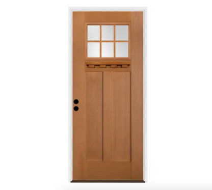 36" W x 80" H Clear 6-Lite 2-Panel Contemporary Right-Hand Inswing Exterior Prehung Entry Door with Black Hinges, 6-9/16" Door Jamb, and Bronze Sill