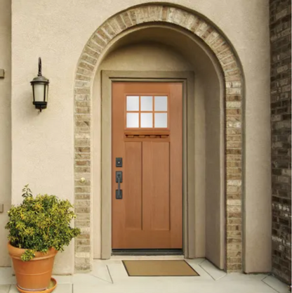 36" W x 80" H Clear 6-Lite 2-Panel Contemporary Right-Hand Inswing Exterior Prehung Entry Door with Black Hinges, 6-9/16" Door Jamb, and Bronze Sill