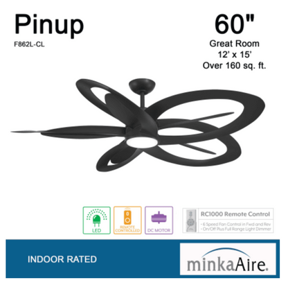 MinkaAire Pinup 60" 10 Blade Indoor LED Ceiling Fan with Remote Control