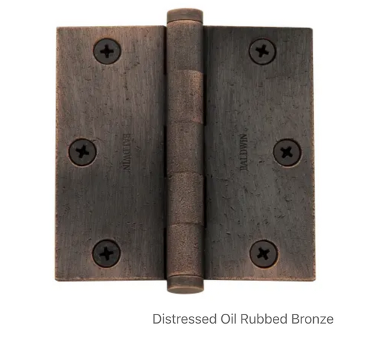 3-1/2" Wide Plain Bearing Square Corner Mortise Door Hinge from the Estate Collection - Single Hinge