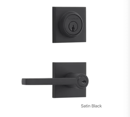 Square Single Cylinder Keyed Entry Door Lever Set and Deadbolt Combo from the Reserve Collection