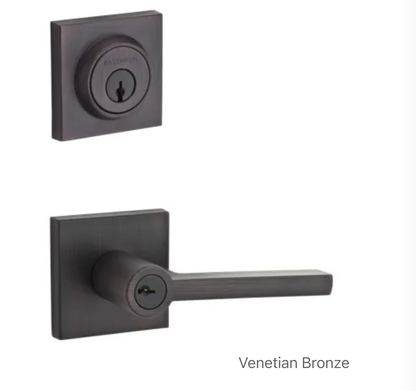 Square Single Cylinder Keyed Entry Door Lever Set and Deadbolt Combo from the Reserve Collection