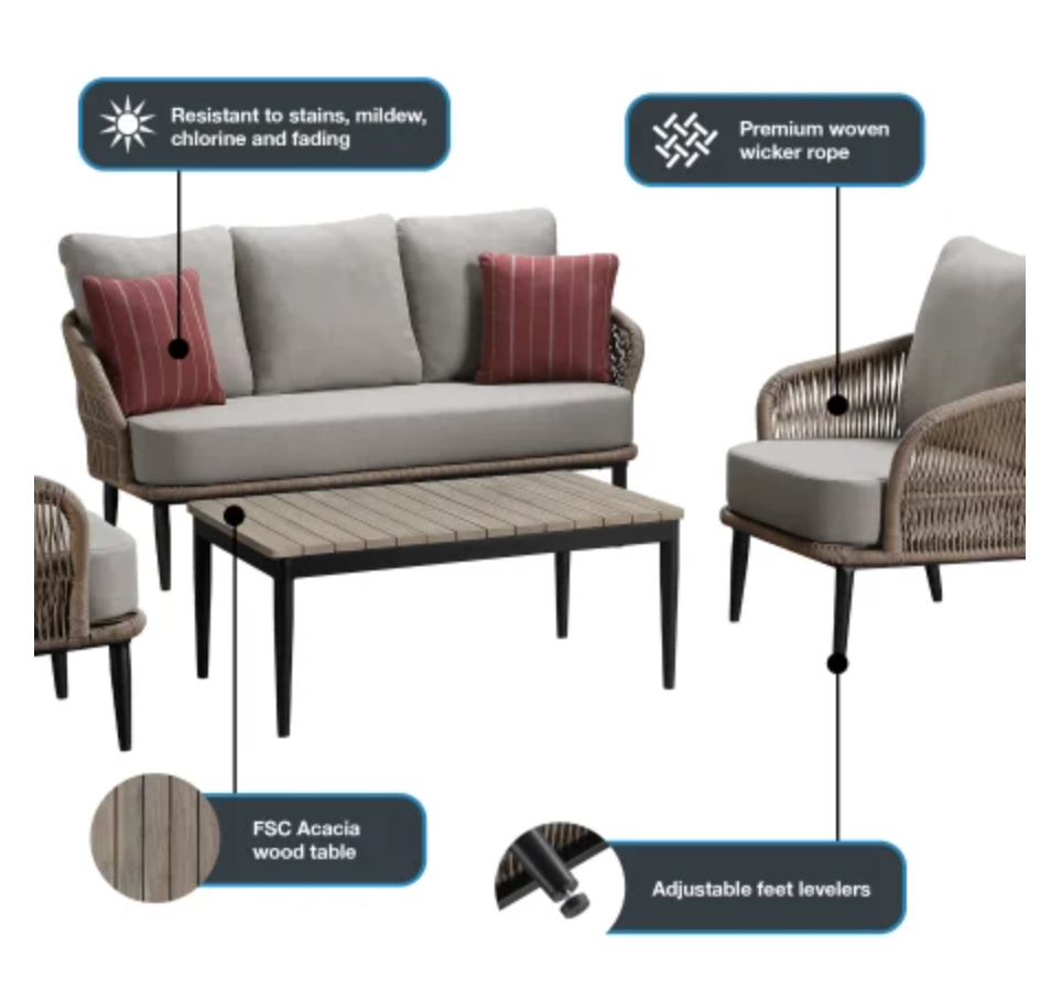 Ove Decors Jefferson 4 Piece Steel Framed Outdoor Conversation Set